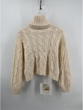 CHICWISH Women’s Cream Cable Knit Turtleneck Sweater Cropped Chunky One Size